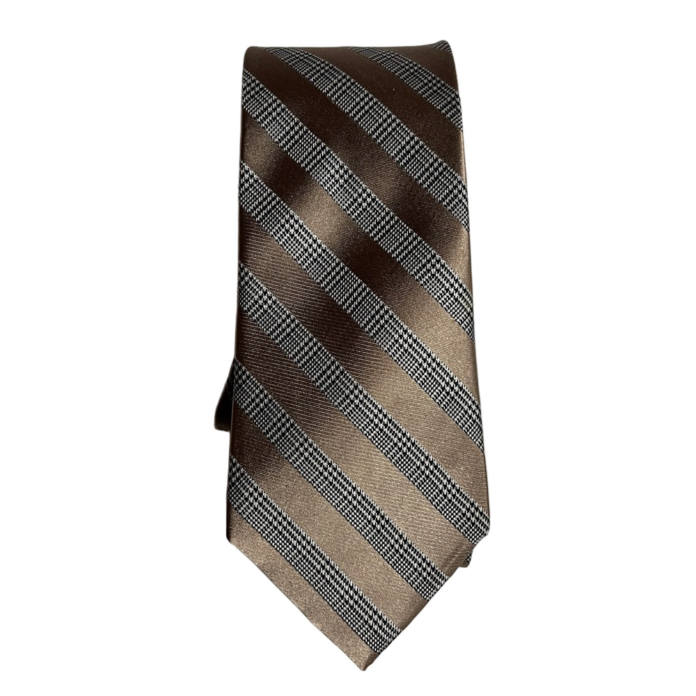 Michael Kors 100% Silk Tie Brown Beige Striped Classic Designer Necktie Formal